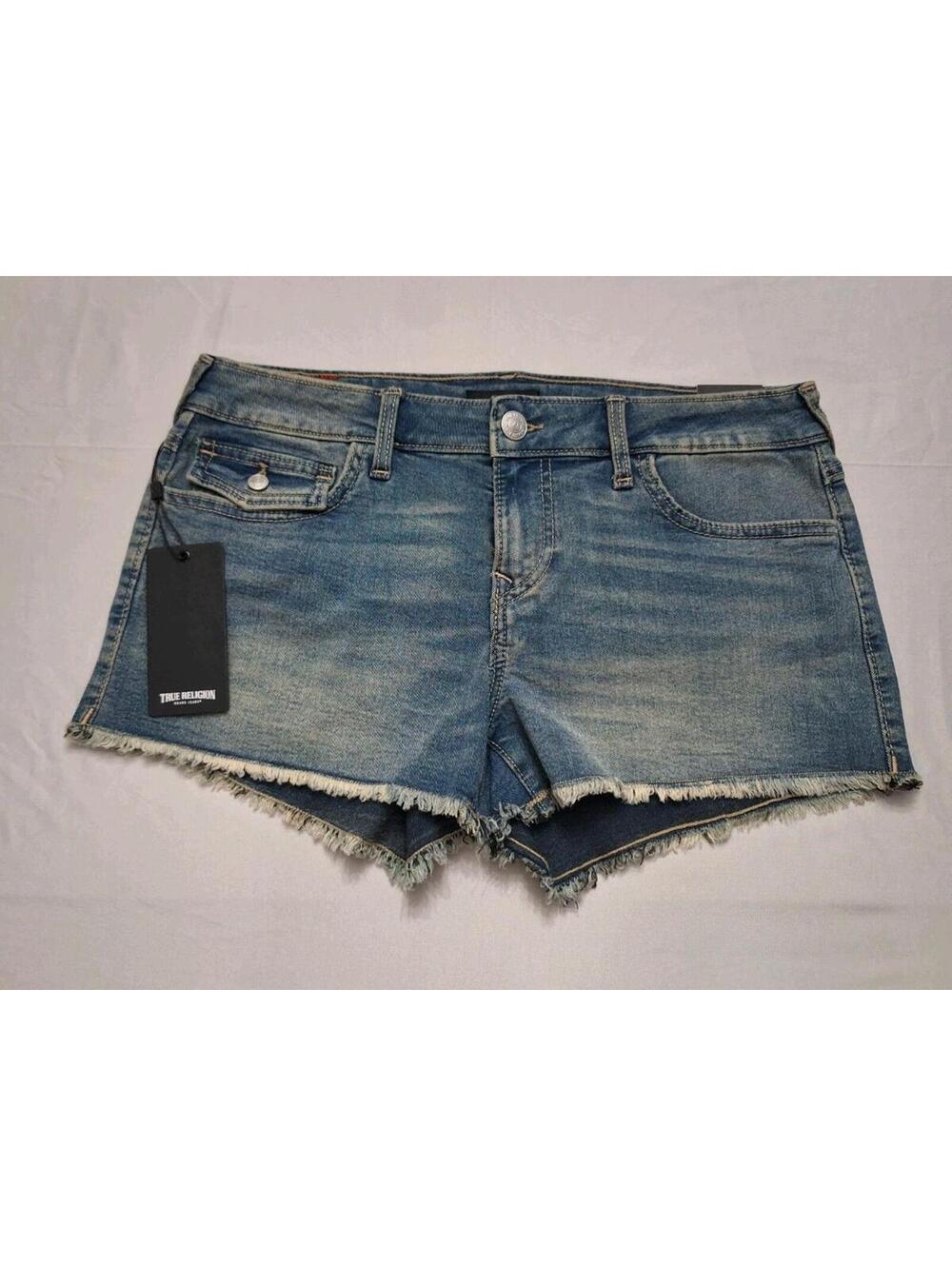 NWT True Religion Joey Vintage Low Rise CUTOFF SHORTS Flaps 30 Cotton Frayed